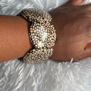 Vintage Bone Chunky Link With Culture Mix Rice And Resin Statement Bracelet